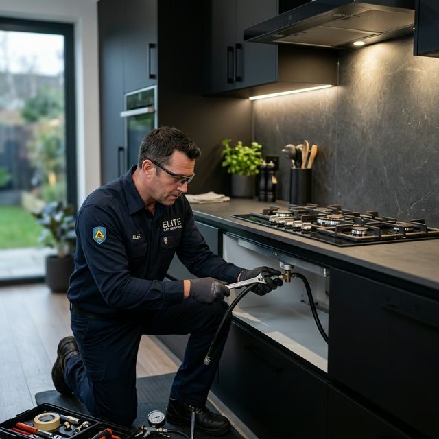 Профессиональный мастер устанавливает варочную поверхность в Алматы
